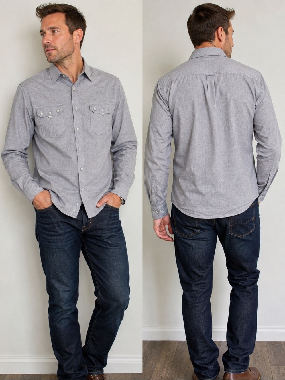 Outpost Makers Men’s XL Gray 100% Cotton Western Button-Up Shirt